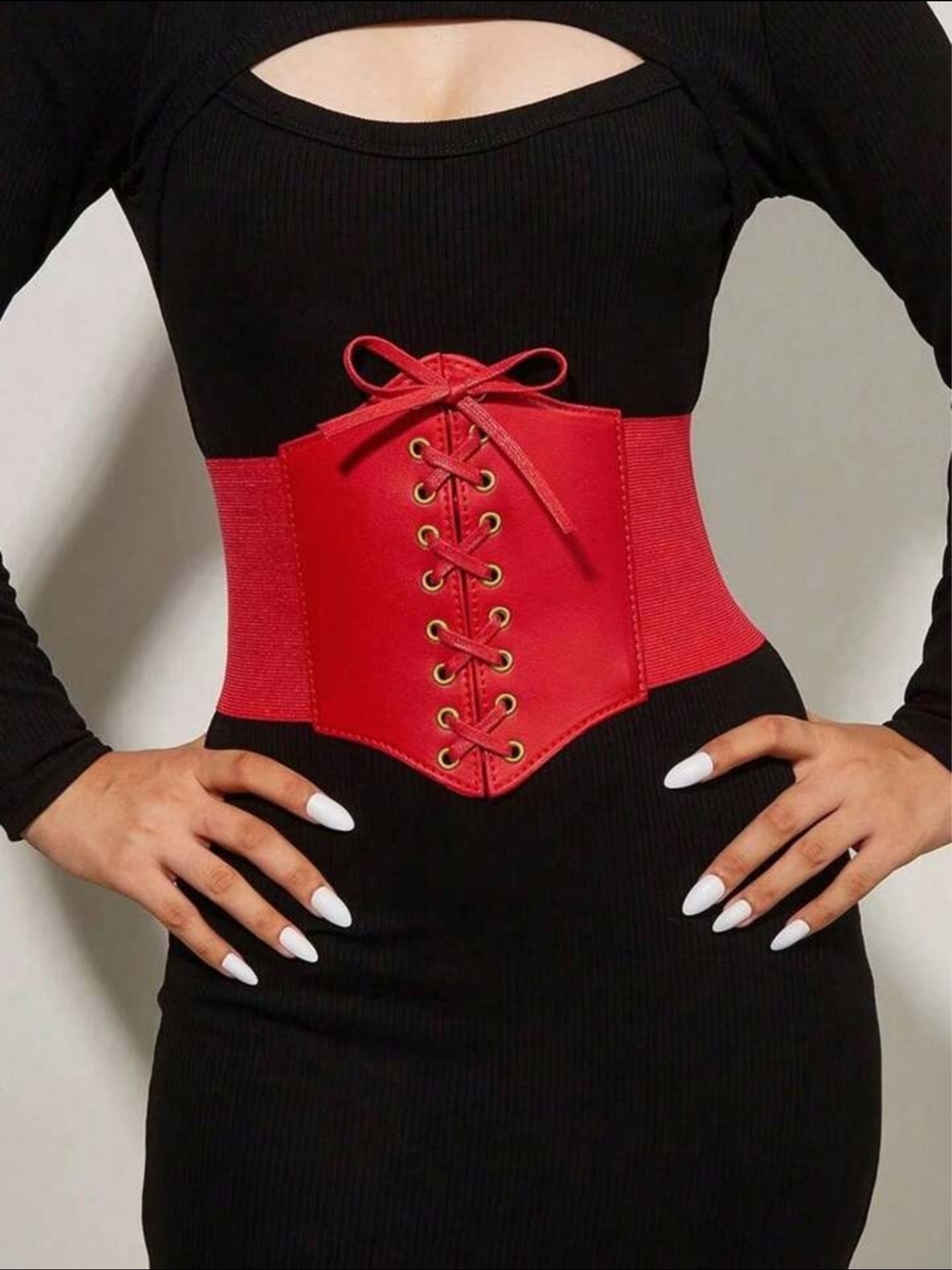 NEW! Red Faux Leather Lace-Up Waist Corset Belt S-XL